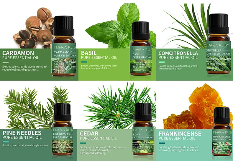 🌿 Coffret d’Huiles Essentielles Pures – 10 ml | Diffuseurs & Soins