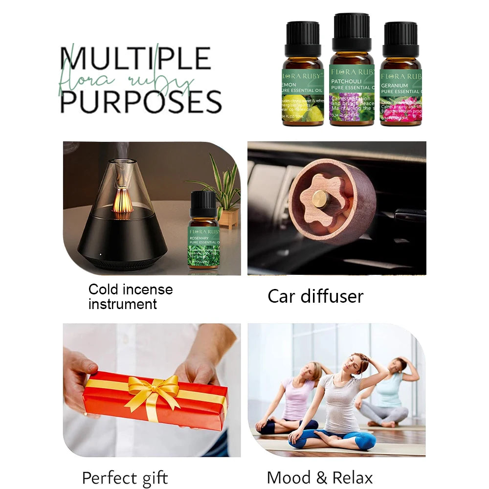 🌿 Coffret d’Huiles Essentielles Pures – 10 ml | Diffuseurs & Soins
