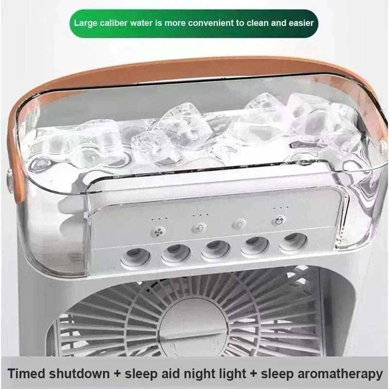 ❄️ Ventilateur Mini Climatiseur 3-en-1 Portable – Humidificateur & Lumière LED
