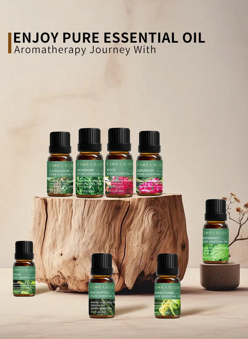 🌿 Coffret d’Huiles Essentielles Pures – 10 ml | Diffuseurs & Soins