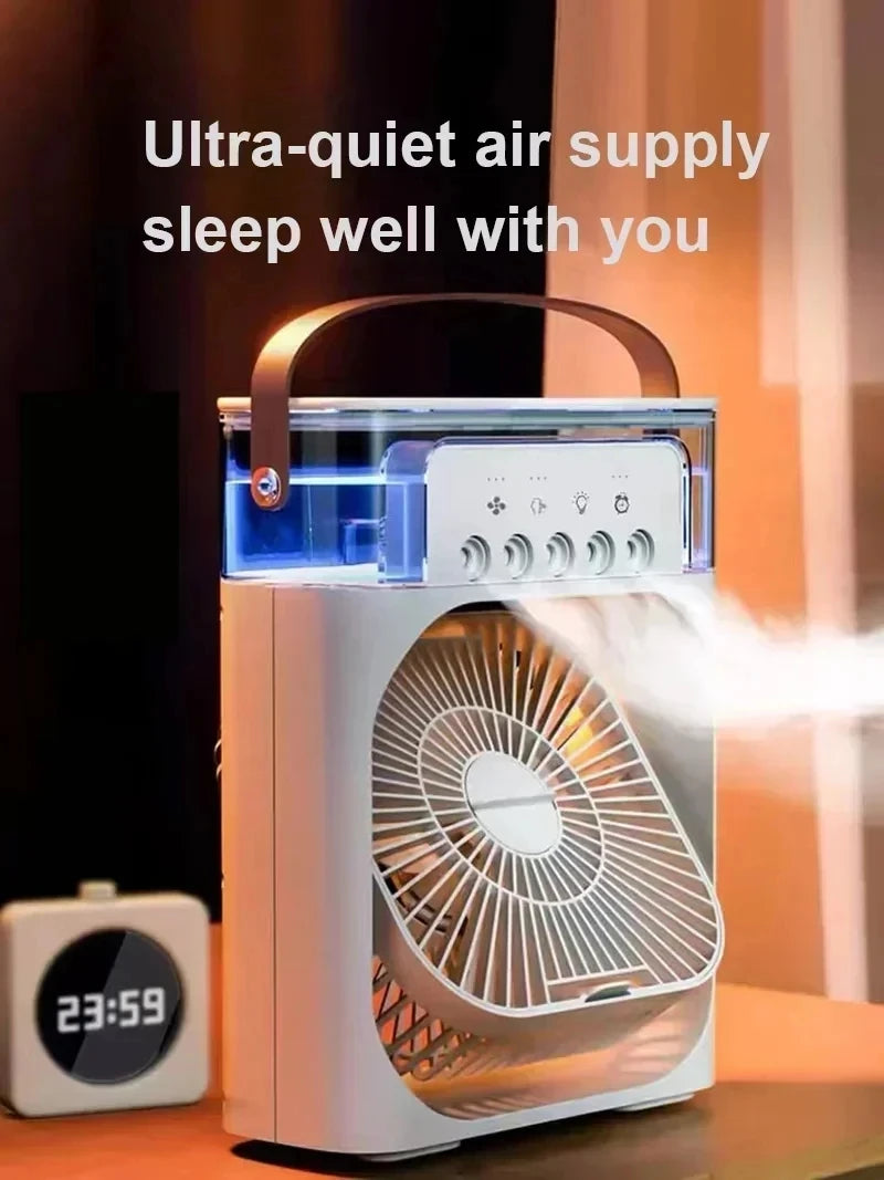 ❄️ Ventilateur Mini Climatiseur 3-en-1 Portable – Humidificateur & Lumière LED