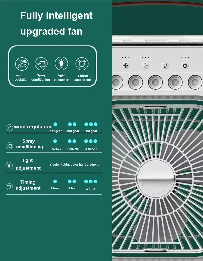❄️ Ventilateur Mini Climatiseur 3-en-1 Portable – Humidificateur & Lumière LED