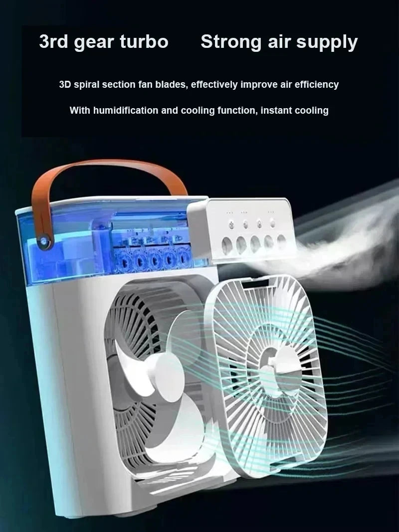❄️ Ventilateur Mini Climatiseur 3-en-1 Portable – Humidificateur & Lumière LED