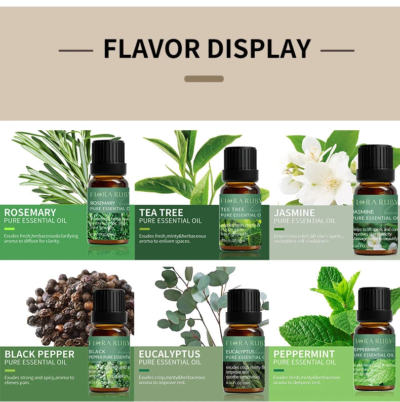 🌿 Coffret d’Huiles Essentielles Pures – 10 ml | Diffuseurs & Soins