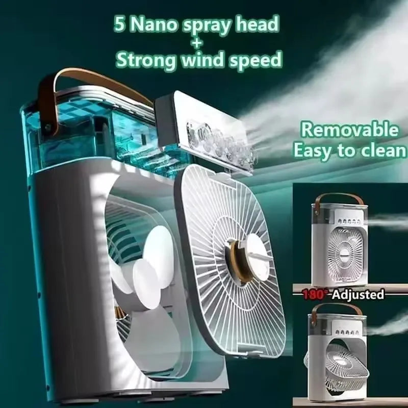 ❄️ Ventilateur Mini Climatiseur 3-en-1 Portable – Humidificateur & Lumière LED