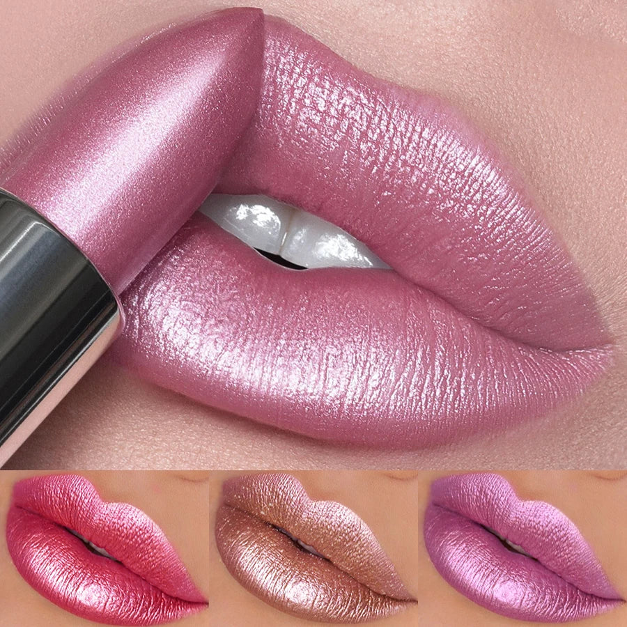 Rouge à Lèvres Pailleté 19 Couleurs – Hydratant & Brillant | Fini Métallisé Haute Pigmentation
