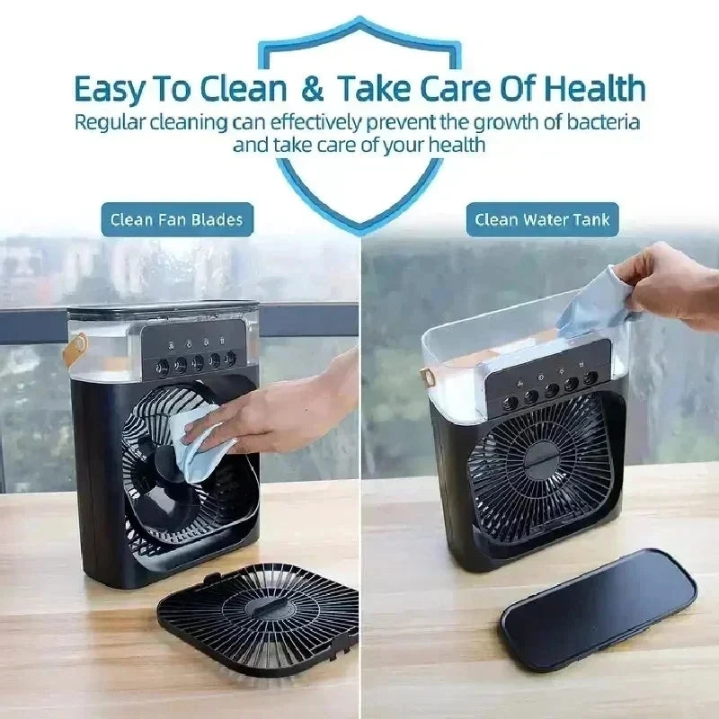 ❄️ Ventilateur Mini Climatiseur 3-en-1 Portable – Humidificateur & Lumière LED