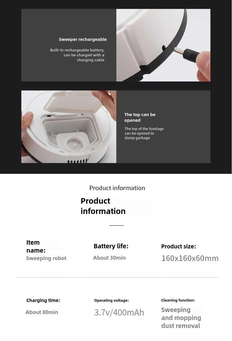 🤖 Robot Aspirateur Intelligent 3-en-1 – Aspiration, Balayage & Lavage Automatique