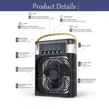 ❄️ Ventilateur Mini Climatiseur 3-en-1 Portable – Humidificateur & Lumière LED