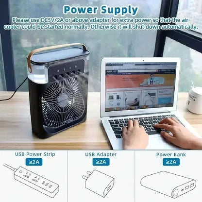 ❄️ Ventilateur Mini Climatiseur 3-en-1 Portable – Humidificateur & Lumière LED