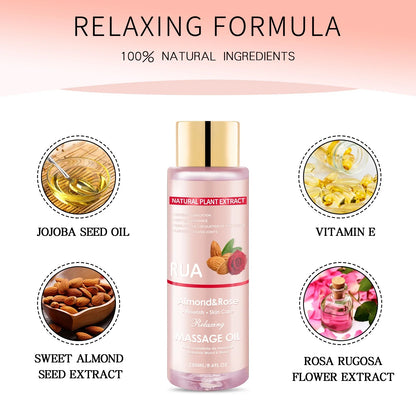 🌿 Huile de Massage Relaxante 255 ml – Amande & Rose | Hydratante & Apaisante