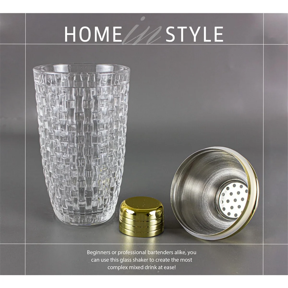 🍸 Shaker à Cocktails en Verre 13 oz – Set Élégant avec Finitions Dorées