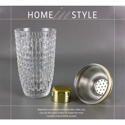 🍸 Shaker à Cocktails en Verre 13 oz – Set Élégant avec Finitions Dorées