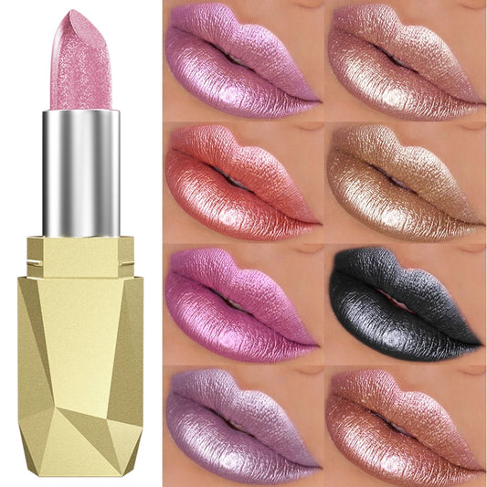 Rouge à Lèvres Pailleté 19 Couleurs – Hydratant & Brillant | Fini Métallisé Haute Pigmentation