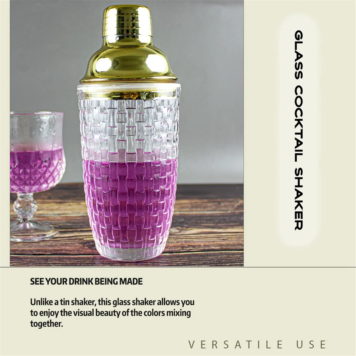 🍸 Shaker à Cocktails en Verre 13 oz – Set Élégant avec Finitions Dorées