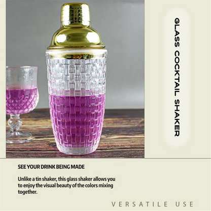🍸 Shaker à Cocktails en Verre 13 oz – Set Élégant avec Finitions Dorées