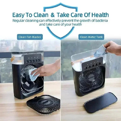 ❄️ Ventilateur Mini Climatiseur 3-en-1 Portable – Humidificateur & Lumière LED