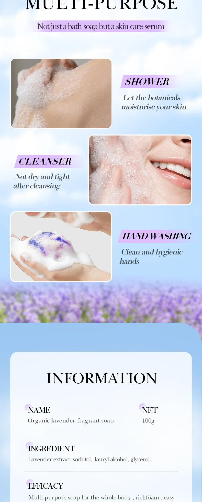 🧼 Savon Éclaircissant Artisanal – Lavande, Curcuma, Acide Kojique & Glutathione