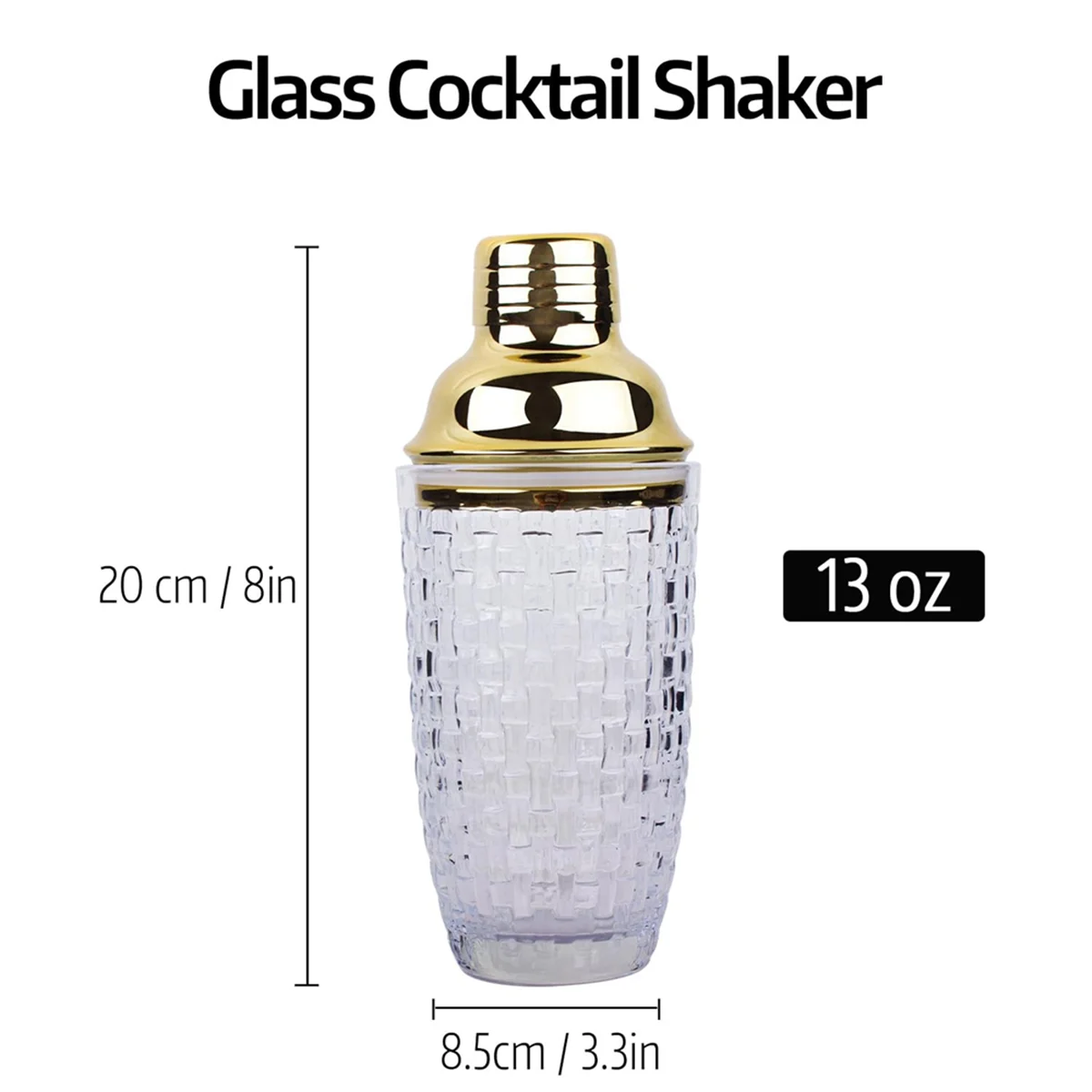 🍸 Shaker à Cocktails en Verre 13 oz – Set Élégant avec Finitions Dorées