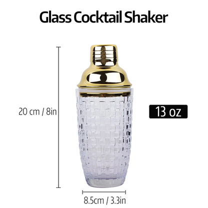🍸 Shaker à Cocktails en Verre 13 oz – Set Élégant avec Finitions Dorées