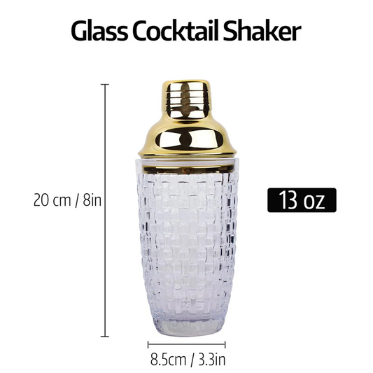 🍸 Shaker à Cocktails en Verre 13 oz – Set Élégant avec Finitions Dorées