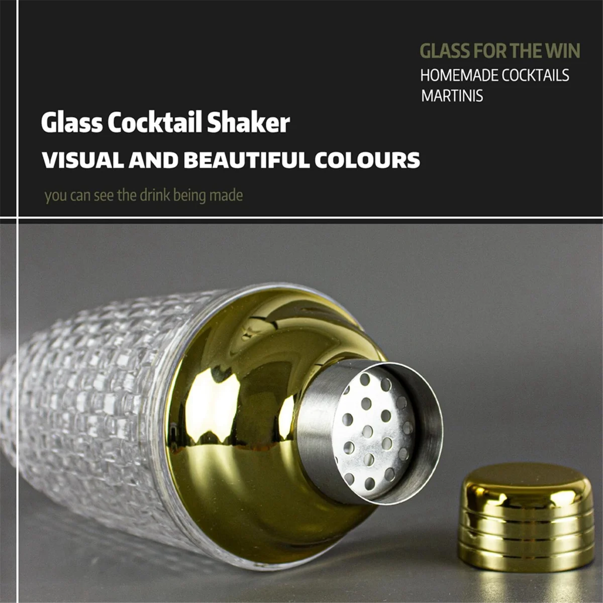 🍸 Shaker à Cocktails en Verre 13 oz – Set Élégant avec Finitions Dorées