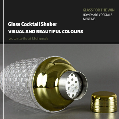 🍸 Shaker à Cocktails en Verre 13 oz – Set Élégant avec Finitions Dorées
